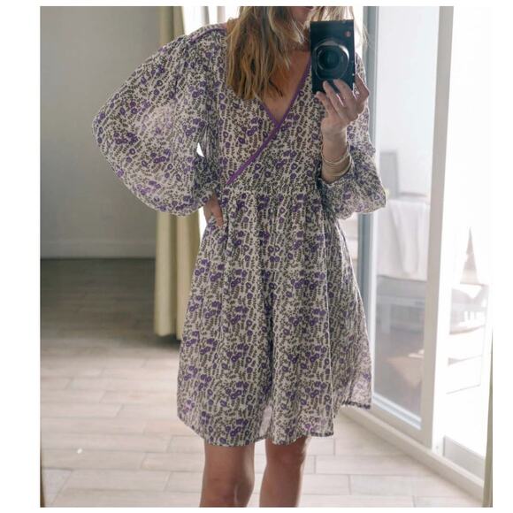 Daughters of India Binita Mini Dress Violet Floral Boho Cotton XS NWT - Picture 3 of 16